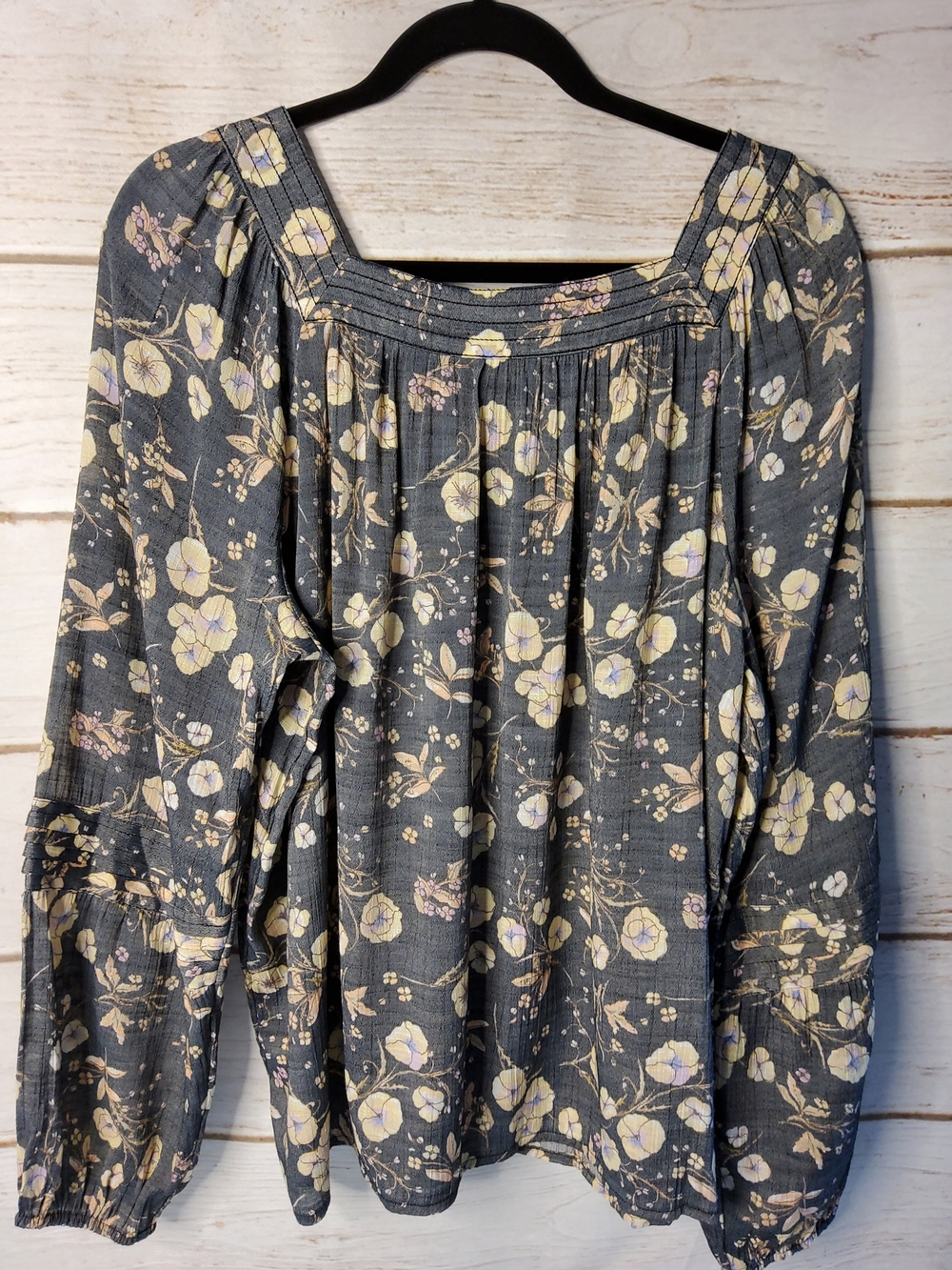 LC Lauren Conrad Slate Floral Square-Neck Balloon-Sleeve Tunic - Picture 2 of 8